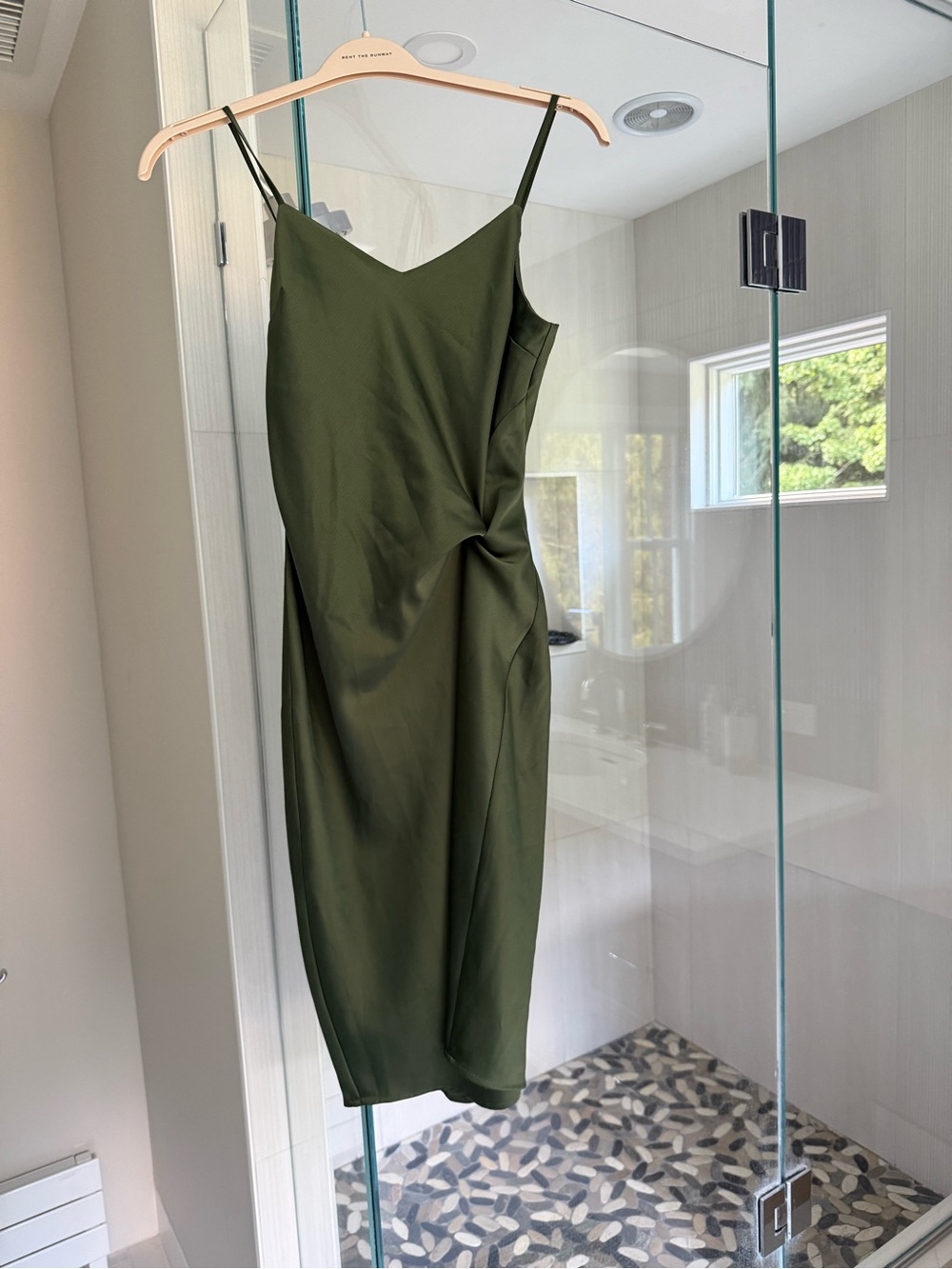 glam Olive Slip Midi Dress with Side Twist